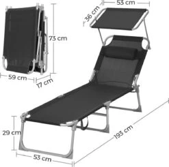 Ligstoel Met Hoofdsteun En Zon Bescherming Verstelbare Rugleuning Inklapbaar Donker Grijs Ligbed Tuin -Tuin Verkoop 1200x1189