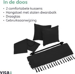 Vita5 XXL Hangstoel - Binnen&Buiten Hangnest - Incl. 2 Kussens En Boekenvak - Volwassenen&Kinderen - Hangmatstoel Tot 225kg - Zwart 23 Vita5 XXL Hangstoel - Binnen&Buiten Hangnest - Incl. 2 Kussens En Boekenvak - Volwassenen&Kinderen - Hangmatstoel Tot 225kg - Zwart -Tuin Verkoop 1200x1194
