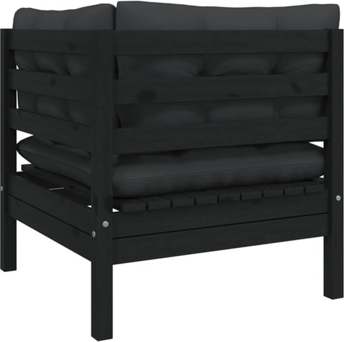 VidaXL 3-delige Loungeset Met Kussens Massief Grenenhout Zwart 13 VidaXL 3-delige Loungeset Met Kussens Massief Grenenhout Zwart - Afbeelding 11