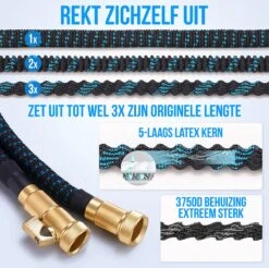 Strex Flexibele Tuinslang 15M Met Sproeikop - Uitrekbaar - Incl. Koppelingen, Ophanghaak & Opbergzak -Tuin Verkoop 1200x1197 15