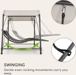 Blumfeldt Palermo Schommelbank - Hollywoodschommel 130 X 207 Cm - Ligbed Met Dak - Schommelstoel Voor 2 Personen - Tuinbank Inclusief Nekkussens - Stalen Frame En Polyester Dak - Grijs -Tuin Verkoop 1200x1197 2