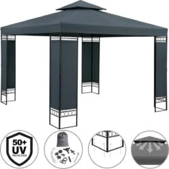 Casaria Paviljoen Lorca 3x3m - UV-bescherming 50+ Metaal - Antraciet -Tuin Verkoop 1200x1198 6