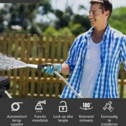 Buxibo - Wandslangenbox 20 Meter + 2 Meter - Tuinslang Met Haspel - 9 Sproei Standen - Slangenhouder 180° Draaibaar - Tuinslanghaspel Zwart+ Gratis Sproeier - Zwart -Tuin Verkoop 1200x1200 1082