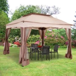Outsunny Paviljoen Met Zijwanden Partytent Tuintent Popup 3,25 X 3,25 M Khaki 840-166 -Tuin Verkoop 1200x1200 130