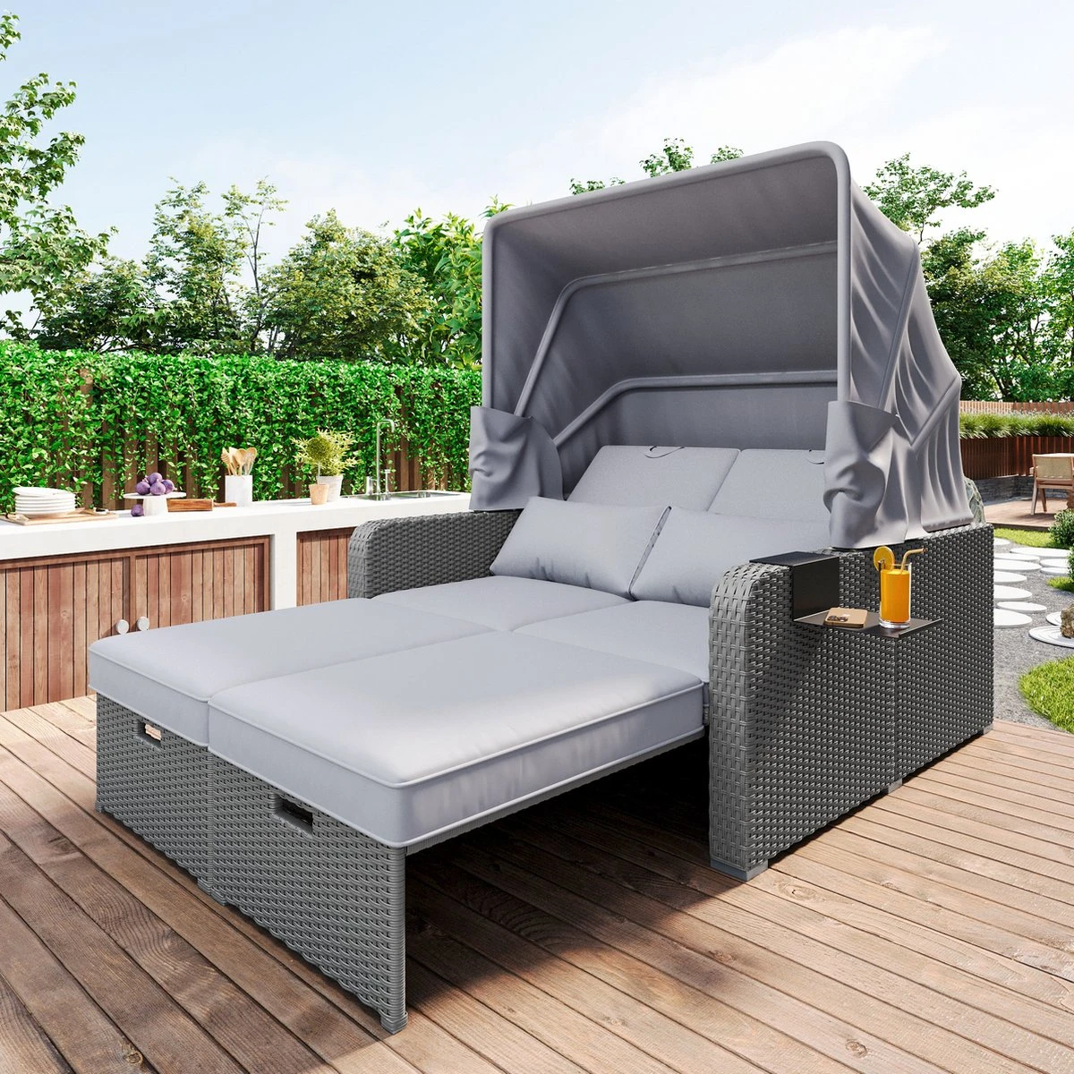 Polyrattan Patio Rieten Meubels Set Voor 2 Personen-Outdoor Rattan Sofa Set Met Intrekbare Luifel-lounge Bank-PE Rotan Loveseat Voor Achtertuin Veranda Tuin Zwembad Balkon-grijs 3 Polyrattan Patio Rieten Meubels Set Voor 2 Personen-Outdoor Rattan Sofa Set Met Intrekbare Luifel-lounge Bank-PE Rotan Loveseat Voor Achtertuin Veranda Tuin Zwembad Balkon-grijs