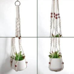 4 Stuks Plantenhangers - Boho Handgeweven Katoen Hangpot Voor Binnen/Buiten - Bloempot Met Kralen - Macramé Touw/Koord Hangplant Houder - Bohemian Wandhanger Decoratie - Verticale Tuin Plant Hanger Bloempothouder Planthanger Wit -Tuin Verkoop 1200x1200 1579