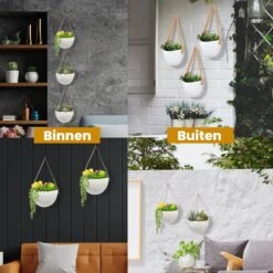 Plantenhanger Keramiek – Set Van 3 – Wit Steen- Hangpot – Hangende Bloempot Plantenpot - 3 Verschillende Koorden - 18 X 11 X 7 Cm -Tuin Verkoop 1200x1200 1605