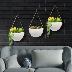 Plantenhanger Keramiek – Set Van 3 – Wit Steen- Hangpot – Hangende Bloempot Plantenpot - 3 Verschillende Koorden - 18 X 11 X 7 Cm -Tuin Verkoop 1200x1200 1606