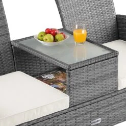 Casaria Polyrattan Tuinbank - Incl. Tafel & Kussens 7 Cm - Grijs -Tuin Verkoop 1200x1200 161