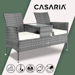 Casaria Polyrattan Tuinbank - Incl. Tafel & Kussens 7 Cm - Grijs -Tuin Verkoop 1200x1200 162