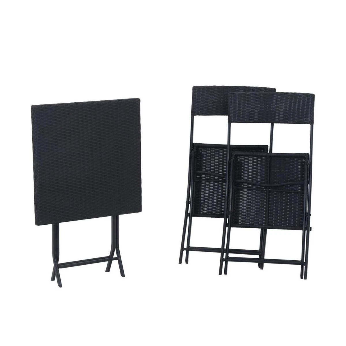 Merkloos 3-delige Bistroset Poly Rattan - Inklapbaar - Balkon Tuinmeubelset - Zwart 4 Merkloos 3-delige Bistroset Poly Rattan - Inklapbaar - Balkon Tuinmeubelset - Zwart - Afbeelding 2