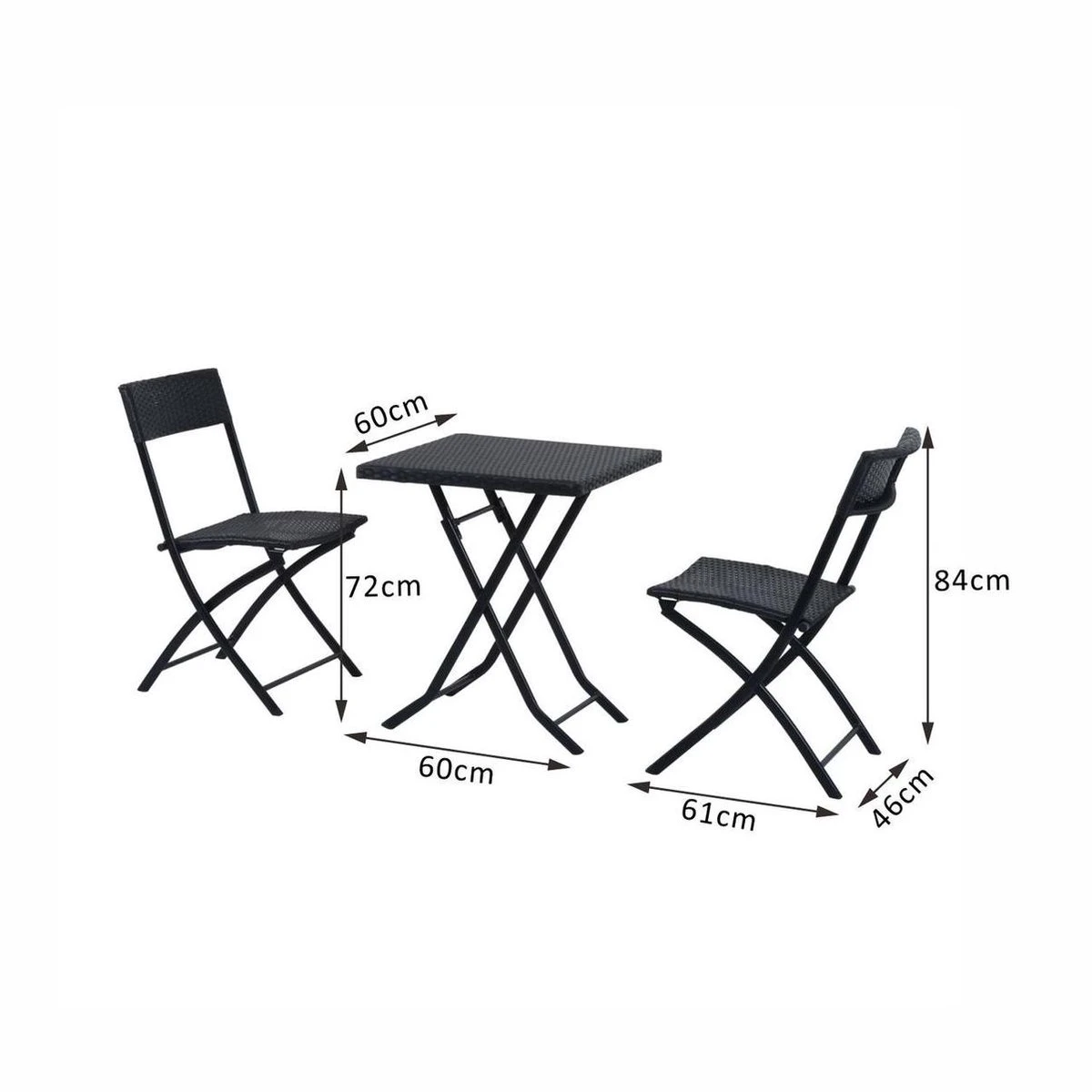 Merkloos 3-delige Bistroset Poly Rattan - Inklapbaar - Balkon Tuinmeubelset - Zwart 8 Merkloos 3-delige Bistroset Poly Rattan - Inklapbaar - Balkon Tuinmeubelset - Zwart - Afbeelding 6