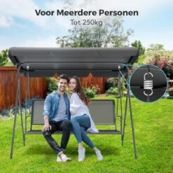 LifeGoods Schommelbank - 3-zits - Tot 250KG - Kantelbaar Dak - UV-bestendig Zonnescherm - 172x104x162cm - Grijs -Tuin Verkoop 1200x1200 226