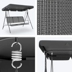 LifeGoods Schommelbank - 3-zits - Tot 250KG - Kantelbaar Dak - UV-bestendig Zonnescherm - 172x104x162cm - Grijs -Tuin Verkoop 1200x1200 229