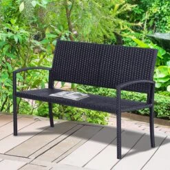 Outsunny Polyrotan Tuinbank 2-zits Parkbank Bank Staal Zwart 867-022 -Tuin Verkoop 1200x1200 249
