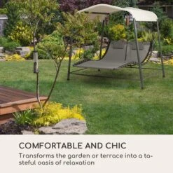 Blumfeldt Palermo Schommelbank - Hollywoodschommel 130 X 207 Cm - Ligbed Met Dak - Schommelstoel Voor 2 Personen - Tuinbank Inclusief Nekkussens - Stalen Frame En Polyester Dak - Grijs -Tuin Verkoop 1200x1200 266