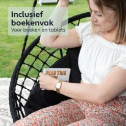 Vita5 Macramé Hangstoel - Voor Binnen En Buiten - Zonder Standaard - Incl. Kussen, Boekenvak En Beschermhoes - Tot 150kg - Zwart -Tuin Verkoop 1200x1200 278