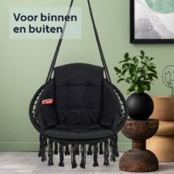 Vita5 Macramé Hangstoel - Voor Binnen En Buiten - Zonder Standaard - Incl. Kussen, Boekenvak En Beschermhoes - Tot 150kg - Zwart -Tuin Verkoop 1200x1200 281