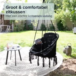 Vita5 Macramé Hangstoel - Voor Binnen En Buiten - Zonder Standaard - Incl. Kussen, Boekenvak En Beschermhoes - Tot 150kg - Zwart -Tuin Verkoop 1200x1200 282