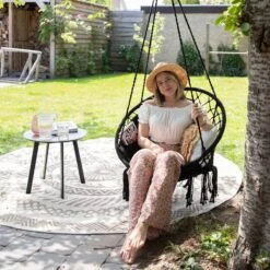 Vita5 Macramé Hangstoel - Voor Binnen En Buiten - Zonder Standaard - Incl. Kussen, Boekenvak En Beschermhoes - Tot 150kg - Zwart -Tuin Verkoop 1200x1200 283