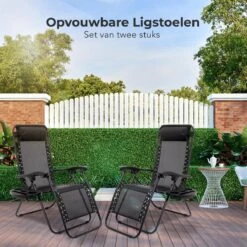 LifeGoods Opvouwbare Tuinstoelen - Verstelbaar Zonnescherm - 2 Stuks - 30°-90° Verstelbaar - Metaal - Zwart -Tuin Verkoop 1200x1200 299