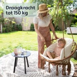 Vita5 Macramé Hangstoel - Voor Binnen En Buiten - Zonder Standaard - Incl. Kussen, Boekenvak En Beschermhoes - Tot 150kg - Bruin/Beige -Tuin Verkoop 1200x1200 328