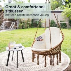 Vita5 Macramé Hangstoel - Voor Binnen En Buiten - Zonder Standaard - Incl. Kussen, Boekenvak En Beschermhoes - Tot 150kg - Bruin/Beige -Tuin Verkoop 1200x1200 329