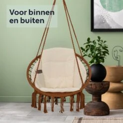 Vita5 Macramé Hangstoel - Voor Binnen En Buiten - Zonder Standaard - Incl. Kussen, Boekenvak En Beschermhoes - Tot 150kg - Bruin/Beige -Tuin Verkoop 1200x1200 330