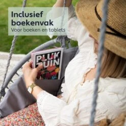 Vita5 Macramé Hangstoel - Voor Binnen En Buiten - Zonder Standaard - Incl. Kussen, Boekenvak En Beschermhoes - Tot 150kg - Grijs -Tuin Verkoop 1200x1200 334