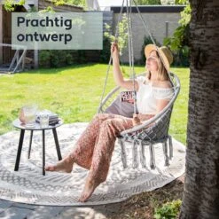 Vita5 Macramé Hangstoel - Voor Binnen En Buiten - Zonder Standaard - Incl. Kussen, Boekenvak En Beschermhoes - Tot 150kg - Grijs -Tuin Verkoop 1200x1200 335