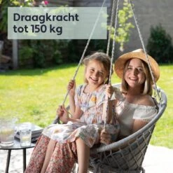 Vita5 Macramé Hangstoel - Voor Binnen En Buiten - Zonder Standaard - Incl. Kussen, Boekenvak En Beschermhoes - Tot 150kg - Grijs -Tuin Verkoop 1200x1200 336