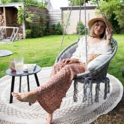 Vita5 Macramé Hangstoel - Voor Binnen En Buiten - Zonder Standaard - Incl. Kussen, Boekenvak En Beschermhoes - Tot 150kg - Grijs -Tuin Verkoop 1200x1200 338