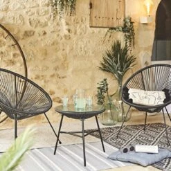 Set Van 2 Design Stoelen Ei-vormig - Acapulco Zwart - Stoelen 4 Poten Retro Design, Plastic Koorden, Binnen/buiten -Tuin Verkoop 1200x1200 349