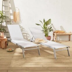 ELSA - Set Van 2 Ligstoelen Van Aluminium En Textileen, Ligbed Multipositioneel Met Wieltjes, Kleur Grijs/lichtgrijs -Tuin Verkoop 1200x1200 358