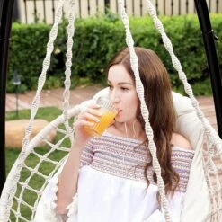 Hangstoel, Hangschommel, Hangstoel Met Een Dik Kussen, Tot 120 Kg Belastbaar, Voor Tuin, Balkon, Woonkamer, Terras, Scandinavische Stijl, Modern, Beige HMDC042M01 -Tuin Verkoop 1200x1200 379