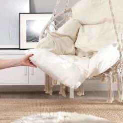 Hangstoel, Hangschommel, Hangstoel Met Een Dik Kussen, Tot 120 Kg Belastbaar, Voor Tuin, Balkon, Woonkamer, Terras, Scandinavische Stijl, Modern, Beige HMDC042M01 -Tuin Verkoop 1200x1200 381