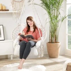 Hangstoel, Hangschommel, Hangstoel Met Een Dik Kussen, Tot 120 Kg Belastbaar, Voor Tuin, Balkon, Woonkamer, Terras, Scandinavische Stijl, Modern, Beige HMDC042M01 -Tuin Verkoop 1200x1200 382