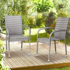 Casaria Polyrattan Tuinstoelen – 4 Stuks Stapelbaar – Grijs -Tuin Verkoop 1200x1200 385