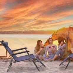 Relaxdays Ligstoel Inklapbaar - Ligbed Met Hoofdsteun - Strandstoel Verstelbaar - Camping - Donkerblauwe -Tuin Verkoop 1200x1200 398