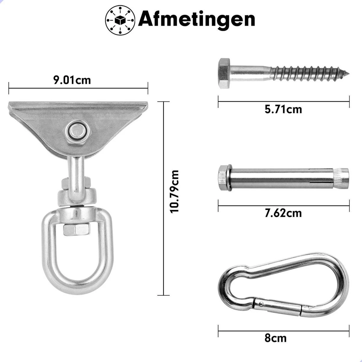 Luxe Ophangsysteem - 180° Schommelen, 360° Roteerbaar - Plafondhaak - Ophanghaak - Hangstoel Buiten - Hangstoel Binnen – Schommelstoel - Schommel - Bokszakken - RVS - Nederlandse Handleiding - 6 Luxe Ophangsysteem - 180° Schommelen, 360° Roteerbaar - Plafondhaak - Ophanghaak - Hangstoel Buiten - Hangstoel Binnen – Schommelstoel - Schommel - Bokszakken - RVS - Nederlandse Handleiding - - Afbeelding 4