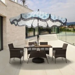 Teamson Home 5-Delig Diningset - Tuinset - Tuinmeubelen - Tafel En 4 Stoelen - Voor Maximaal 4 Personen - Massief Houten Tafelblad - Bruin - 244 X 132 X 84 (cm) -Tuin Verkoop 1200x1200 44