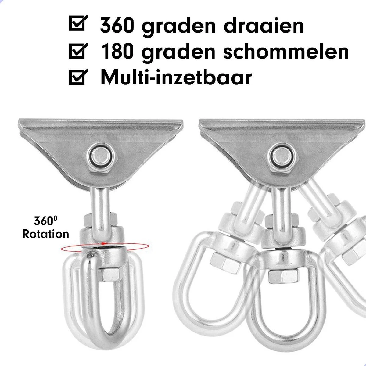 Luxe Ophangsysteem - 180° Schommelen, 360° Roteerbaar - Plafondhaak - Ophanghaak - Hangstoel Buiten - Hangstoel Binnen – Schommelstoel - Schommel - Bokszakken - RVS - Nederlandse Handleiding - 8 Luxe Ophangsysteem - 180° Schommelen, 360° Roteerbaar - Plafondhaak - Ophanghaak - Hangstoel Buiten - Hangstoel Binnen – Schommelstoel - Schommel - Bokszakken - RVS - Nederlandse Handleiding - - Afbeelding 6