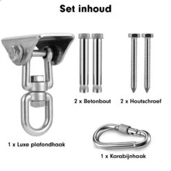 Luxe Ophangsysteem - 180° Schommelen, 360° Roteerbaar - Plafondhaak - Ophanghaak - Hangstoel Buiten - Hangstoel Binnen – Schommelstoel - Schommel - Bokszakken - RVS - Nederlandse Handleiding - 23 Luxe Ophangsysteem - 180° Schommelen, 360° Roteerbaar - Plafondhaak - Ophanghaak - Hangstoel Buiten - Hangstoel Binnen – Schommelstoel - Schommel - Bokszakken - RVS - Nederlandse Handleiding - -Tuin Verkoop 1200x1200 446