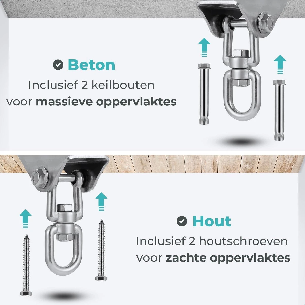 AVINT GOODS RVS Ophangsysteem Plafondhaak Bokszak – Schroefhaak & Ophanghaak Hangstoel – Muurhaak Binnen & Buiten - 550KG 5 AVINT GOODS RVS Ophangsysteem Plafondhaak Bokszak – Schroefhaak & Ophanghaak Hangstoel – Muurhaak Binnen & Buiten - 550KG - Afbeelding 3