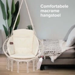 Vita5 Macramé Hangstoel - Voor Binnen En Buiten - Zonder Standaard - Incl. Kussen, Boekenvak En Beschermhoes - Tot 150kg - Beige 21 Vita5 Macramé Hangstoel - Voor Binnen En Buiten - Zonder Standaard - Incl. Kussen, Boekenvak En Beschermhoes - Tot 150kg - Beige -Tuin Verkoop 1200x1200 485
