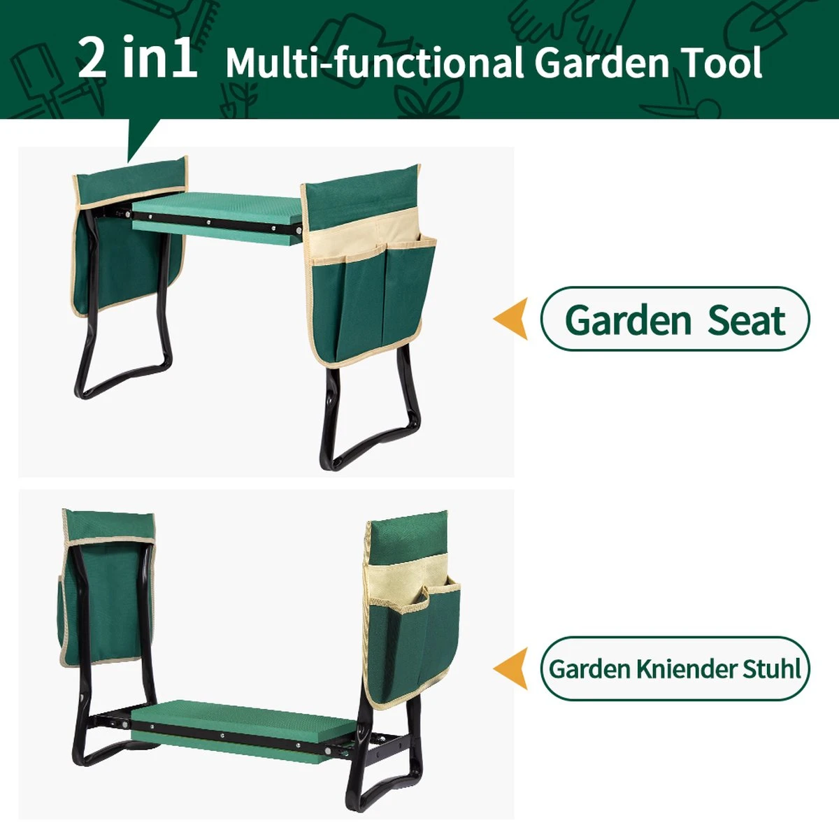 Uten - Kniebankje Tuin - Knie Steun - Tuinkruk Inklapbaar - Kniesteun Tuinieren - Kniekussen - Tot 150 Kg - Groen 9 Uten - Kniebankje Tuin - Knie Steun - Tuinkruk Inklapbaar - Kniesteun Tuinieren - Kniekussen - Tot 150 Kg - Groen - Afbeelding 7