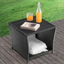 Casaria Polyrattan Bijzettafel - WPC Tafelblad 45x45x40cm – Zwart -Tuin Verkoop 1200x1200 540