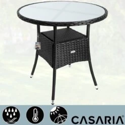 Casaria Polyrattan Bijzettafel 80cm Rond - 5mm Veiligheidsglas – Zwart -Tuin Verkoop 1200x1200 565