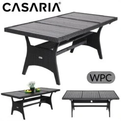 Casaria Polyrattan Tuintafel - WPC Tafelblad 190x90x74 Cm – Zwart -Tuin Verkoop 1200x1200 630