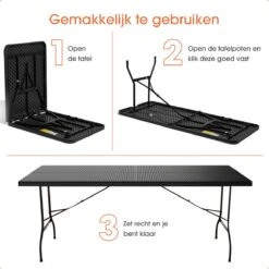 Lenx Klaptafel - Inklapbare Tafel - Opvouwbare Tuintafel - Vouwtafel - Inclusief Handvat En 2 Tafelkleden - 180x75x74cm - 6 Tot 8 Personen -Tuin Verkoop 1200x1200 639